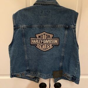 Harley-Davidson Blue Denim Vest with Embroidered Back Patch